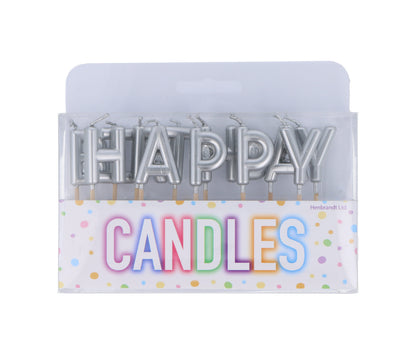 Silver Happy Birthday Candle Set