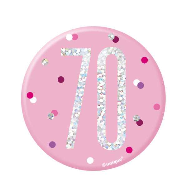 70th Birthday Pink Badge