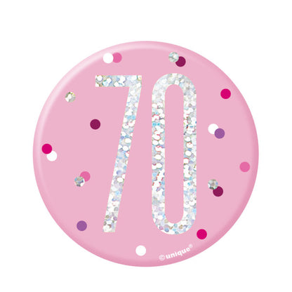 70th Birthday Pink Badge