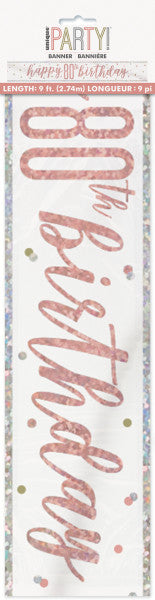 80th Birthday Rose Gold Sparkling Banner