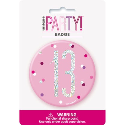 13th Birthday Pink Badge