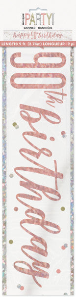 90th Birthday Rose Gold Sparkling Banner