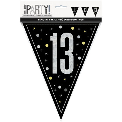 13th Birthday Black Bunting