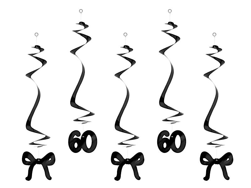 60th Birthday Black Bow Hanging Swirls