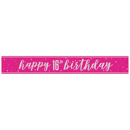 16th Birthday Pink Sparkling Banner