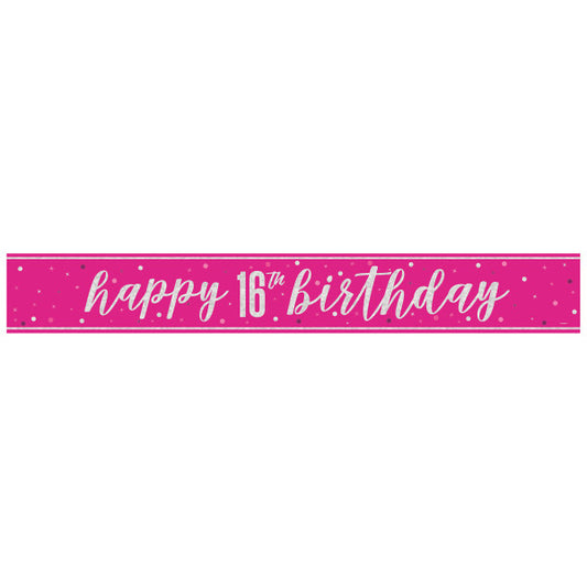 16th Birthday Pink Sparkling Banner