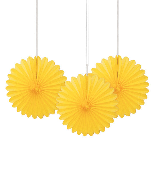 Yellow Mini Decorative Fans - 3 Pack