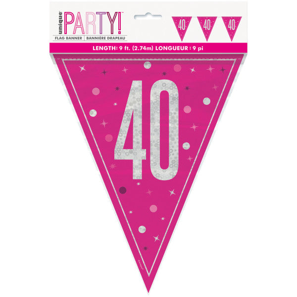 40th Birthday Pink Sparkling Bunting