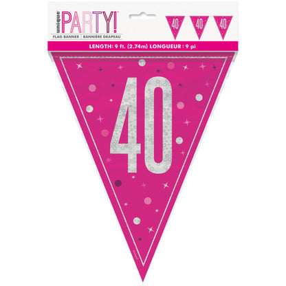 40th Birthday Pink Sparkling Bunting
