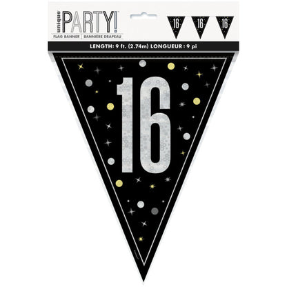 16th Birthday Black Bunting