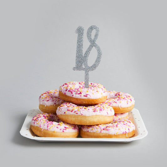 Silver Glitter "18" Cake Topper