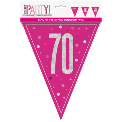 70th Birthday Pink Sparkling Bunting
