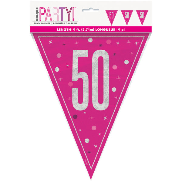 50th Birthday Pink Sparkling Bunting