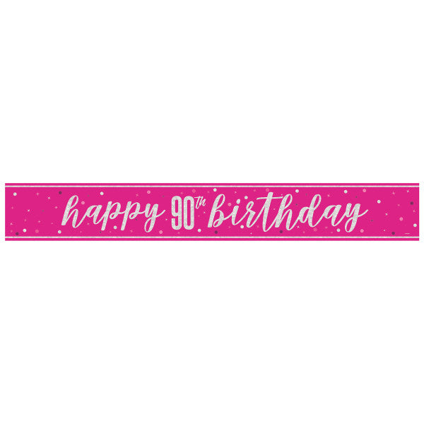 90th Birthday Pink Sparkling Banner