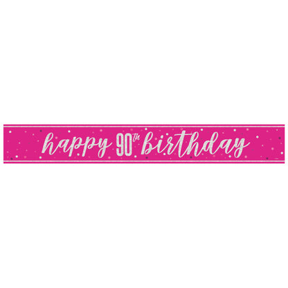 90th Birthday Pink Sparkling Banner