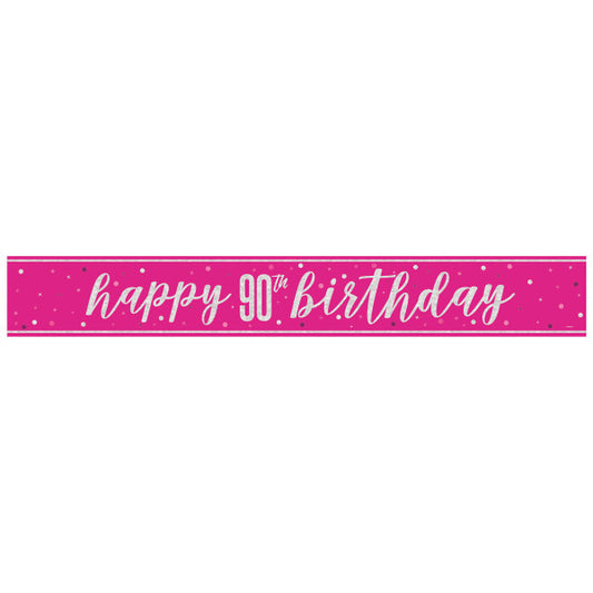 90th Birthday Pink Sparkling Banner