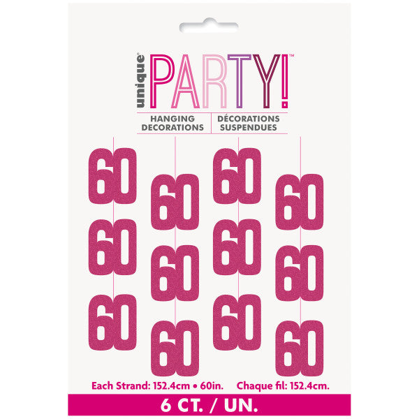 60th Birthday Pink Hanging Strings