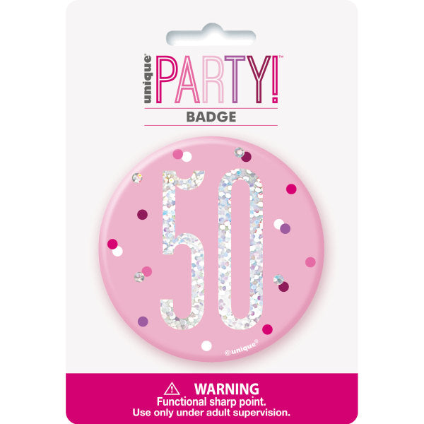 50th Birthday Pink Badge