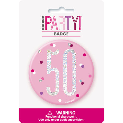 50th Birthday Pink Badge