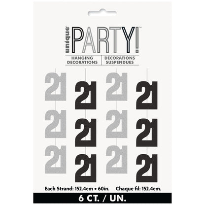 21st Birthday Black & Silver Hanging Strings