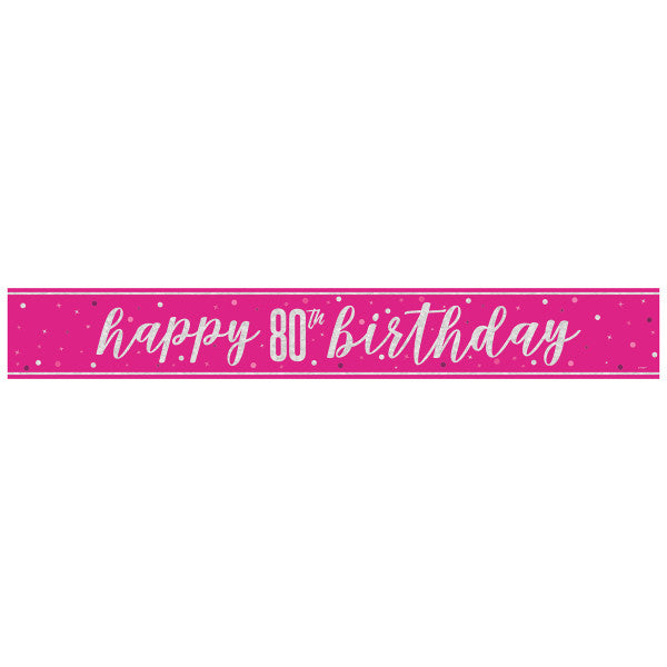 80th Birthday Pink Sparkling Banner