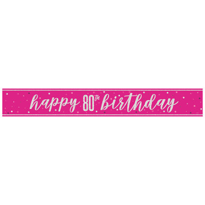 80th Birthday Pink Sparkling Banner