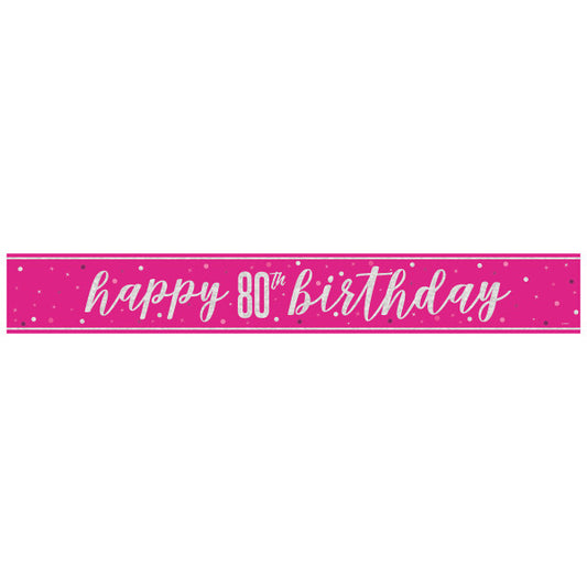 80th Birthday Pink Sparkling Banner