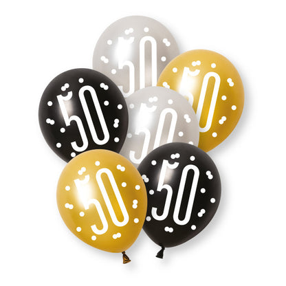 50th Birthday Black & Gold Mixed Balloons