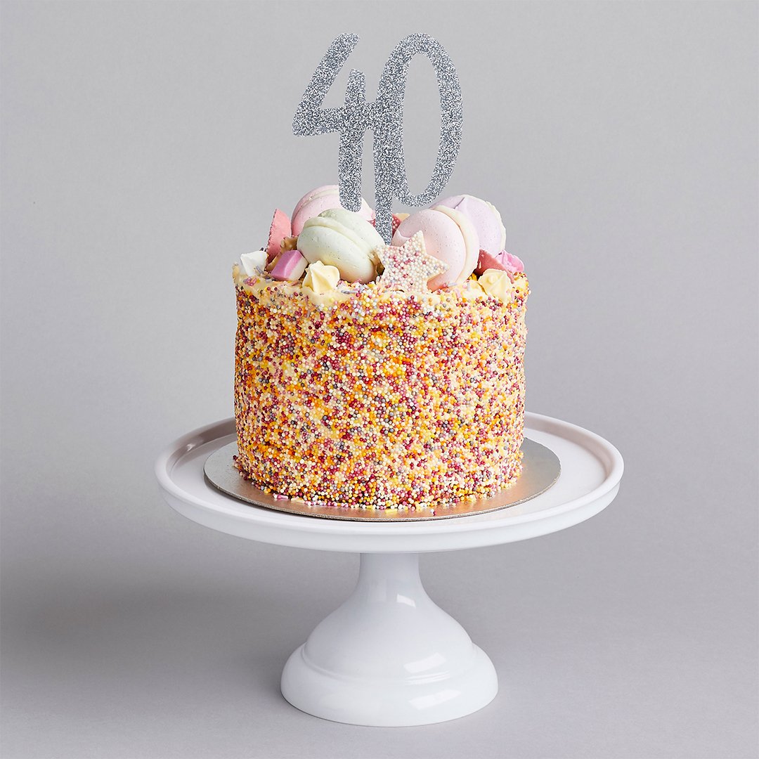 Silver Glitter "40" Cake Topper