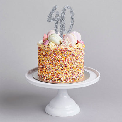 Silver Glitter "40" Cake Topper