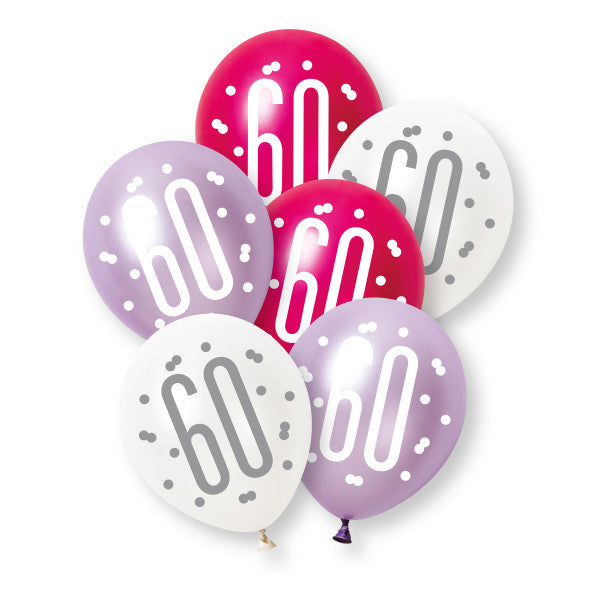 60th Birthday Pink & Purple Mixed Balloons