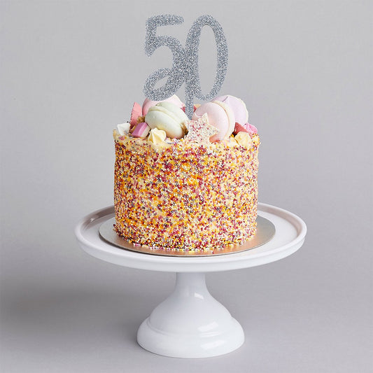 Silver Glitter "50" Cake Topper