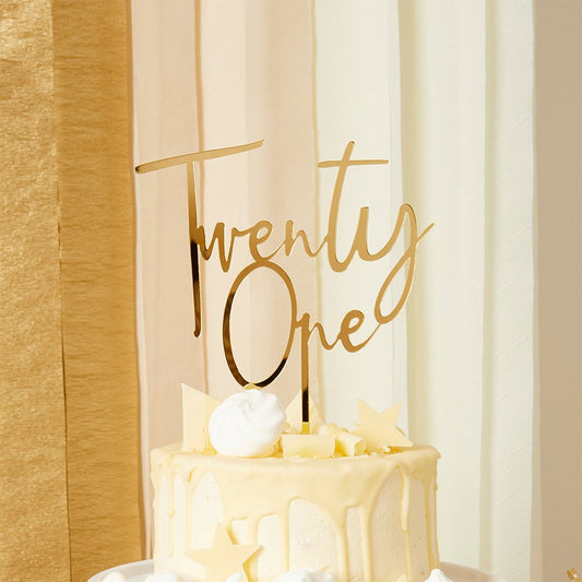 Gold Twenty One Acrylic Cake Topper
