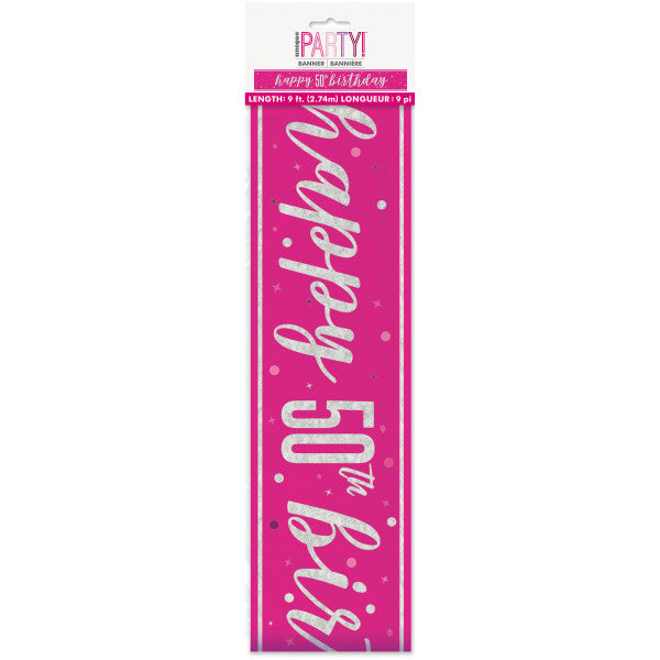 50th Birthday Pink Sparkling Banner