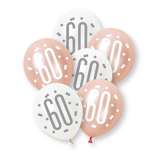 60th Birthday Rose Gold Mixed Balloons