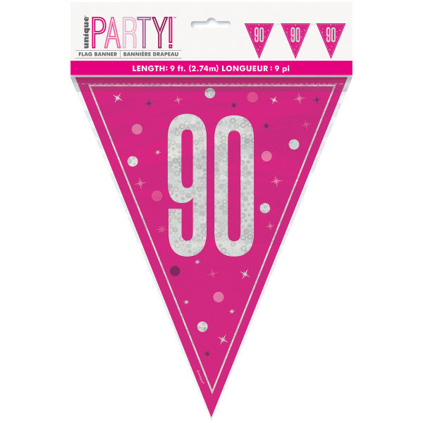 90th Birthday Pink Sparkling Bunting
