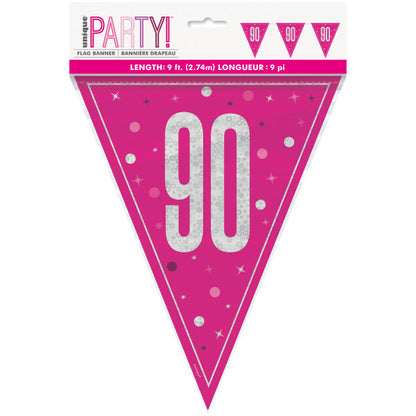 90th Birthday Pink Sparkling Bunting