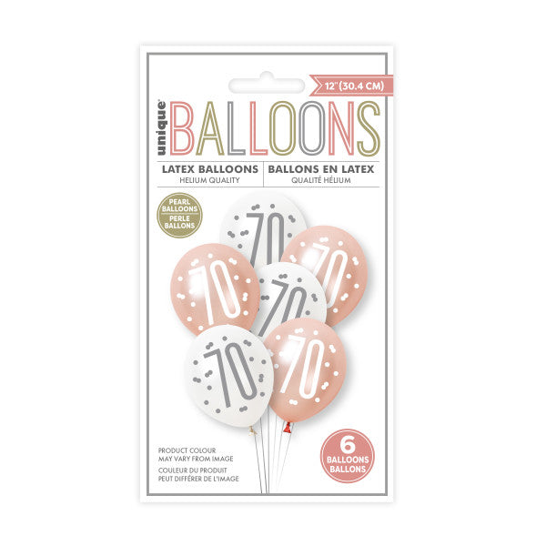 70th Birthday Rose Gold Mixed Balloons