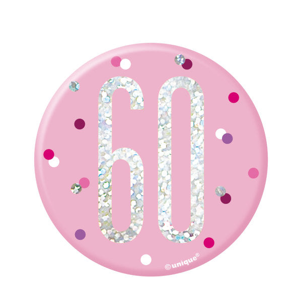 60th Birthday Pink Badge