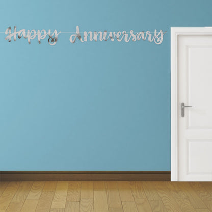 Silver Happy Anniversary Banner