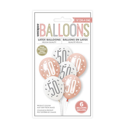 50th Birthday Rose Gold Mixed Balloons