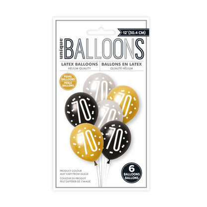 70th Birthday Black & Gold Mixed Balloons