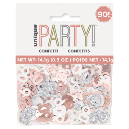 90th Birthday Rose Gold Mixed Confetti