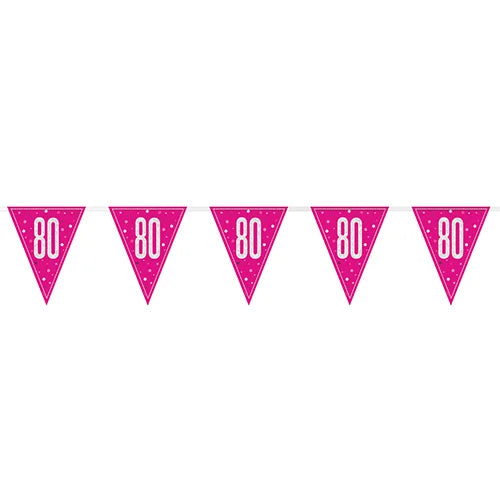 80th Birthday Pink Sparkling Bunting