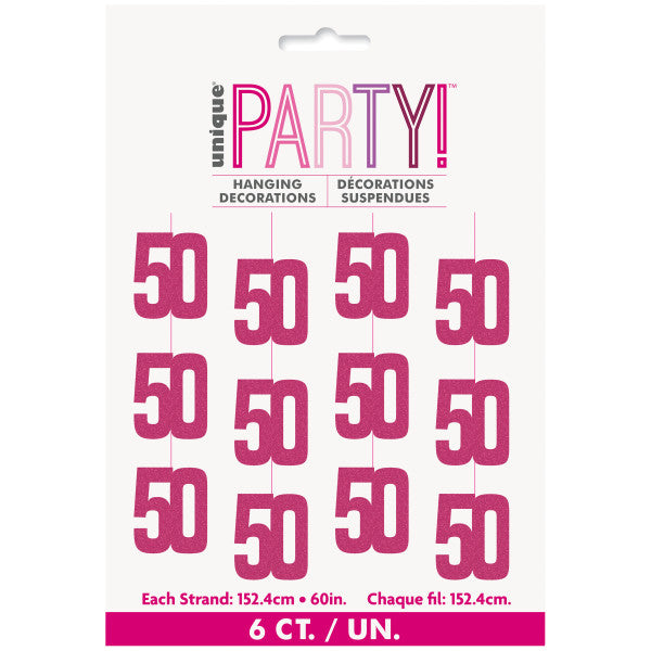 50th Birthday Pink Hanging Strings