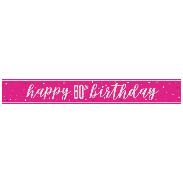 60th Birthday Pink Sparkling Banner