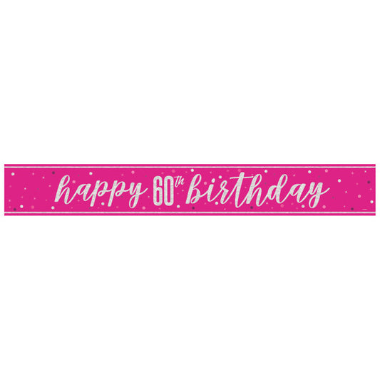 60th Birthday Pink Sparkling Banner