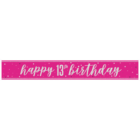 13th Birthday Pink Sparkling Banner