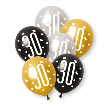 30th Birthday Black & Gold Mixed Balloons