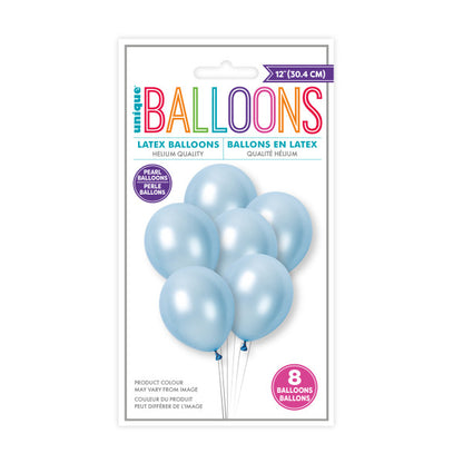 Blue Pearlised Balloons - 8 Pack